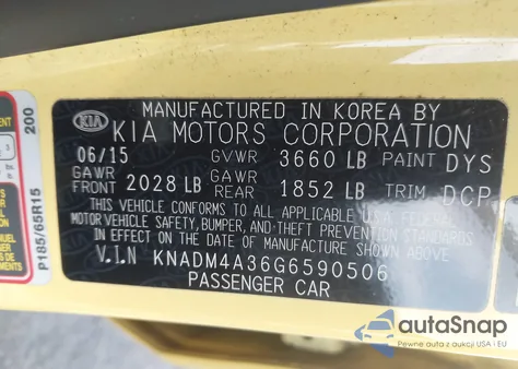 2016 Kia Rio Lx z USA, uszkodzony, nr VIN KNADM4A36G6590506